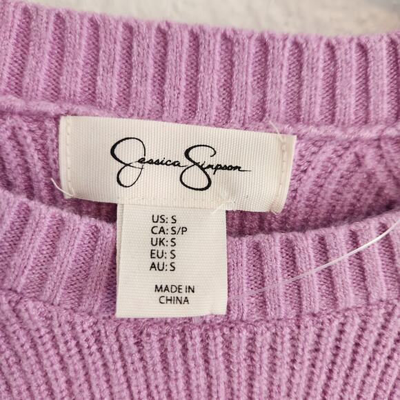 Jessica Simpson Women's Size Small Oversized Cropped Pink/Lime Green Sweater New - Picture 2 of 3